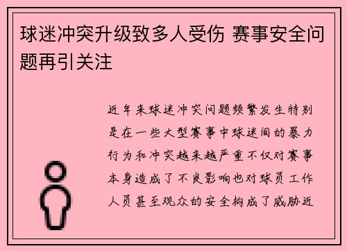 球迷冲突升级致多人受伤 赛事安全问题再引关注